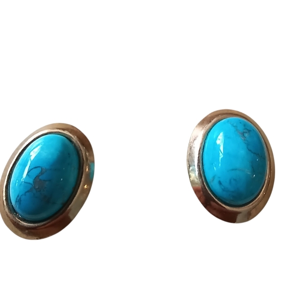 Vintage Karla Jordan Womens Earrings Studs Howlite Boho Blue Gold Tone Jewelry - Picture 3 of 4